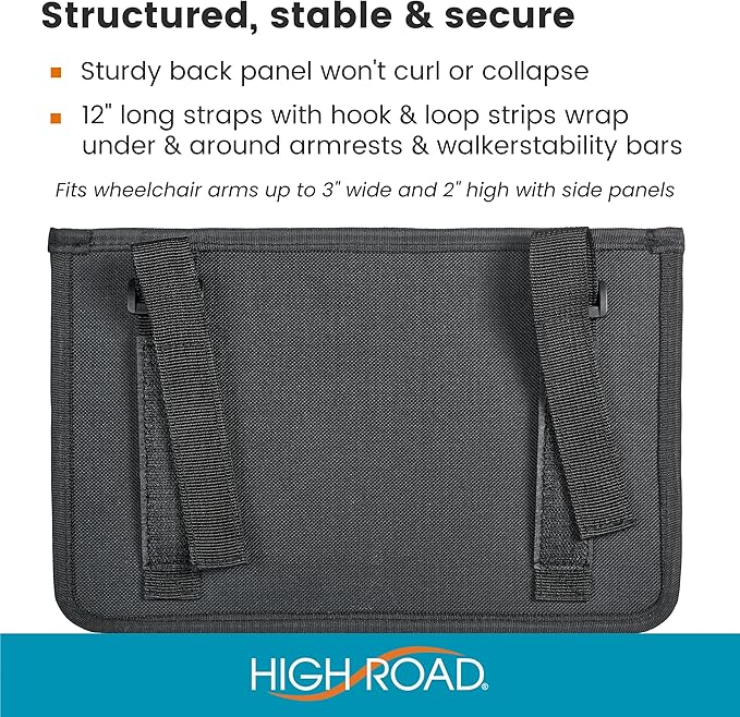 High Road Wheelchair Side Bag - Stretch Neoprene Walker Pouch with Insulating Cup Holder and 2 Storage Pockets