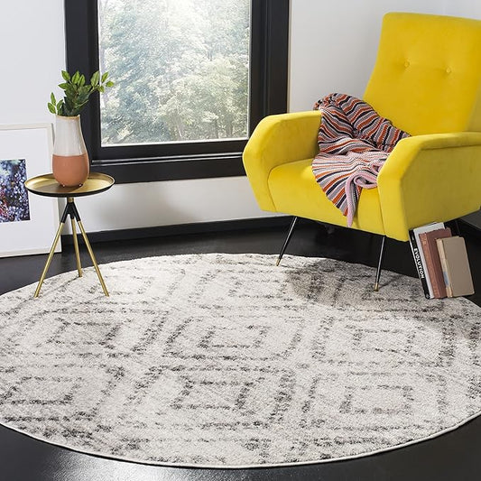 SAFAVIEH Adirondack Collection 3' Round Light Grey/Grey ADR131C Diamond Distressed Non-Shedding Living Room Bedroom Area Rug