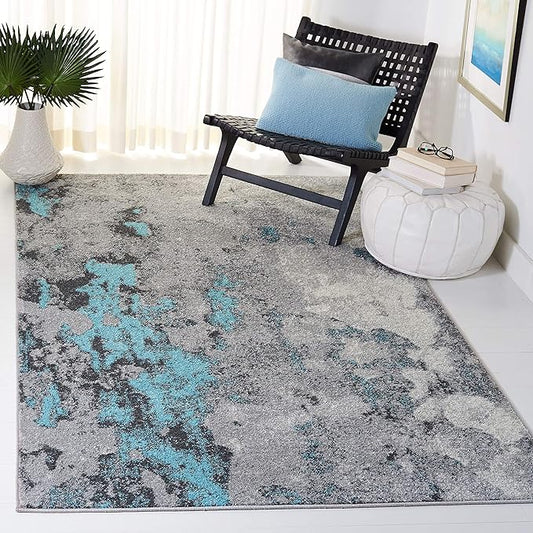 SAFAVIEH Adirondack Collection Area Rug - 5'1" x 7'6", Turquoise & Grey, Modern Abstract Design, Non-Shedding & Easy Care, Ideal for High Traffic Areas in Living Room, Bedroom (ADR134K)