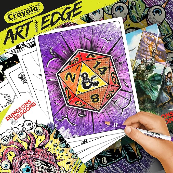 Crayola Art with Edge Dungeons & Dragons Coloring Pages (28pgs), Adult Coloring, DND, Full Poster Included, Gift for Teens