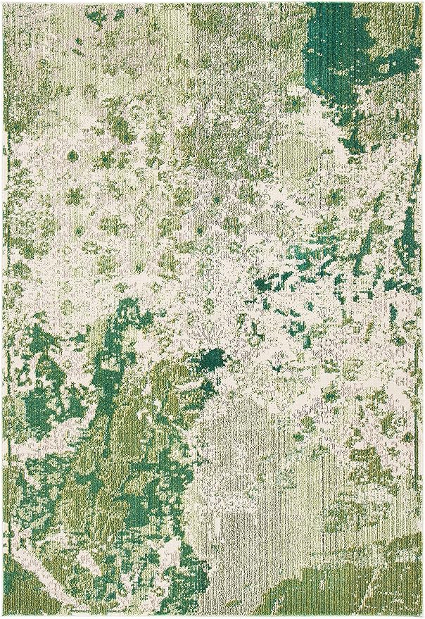 SAFAVIEH Madison Collection Accent Rug - 4' x 6', Green & Ivory, Modern Abstract Design, Non-Shedding & Easy Care, Ideal for High Traffic Areas in Entryway, Living Room, Bedroom (MAD499Y)