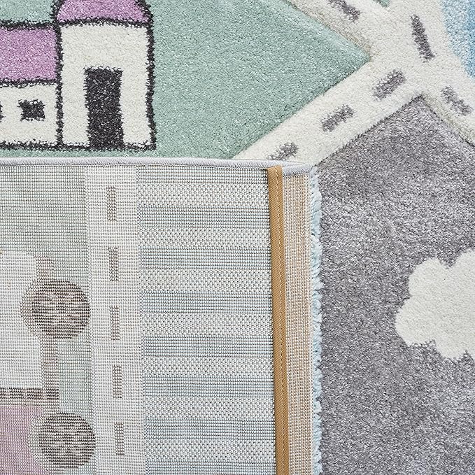 SAFAVIEH Carousel Kids Collection Runner Rug - 2' x 8', Grey & Light Blue, Non-Shedding & Easy Care, Ideal for High Traffic Areas for Boys & Girls in Playroom, Nursery, Bedroom (CRK193F)