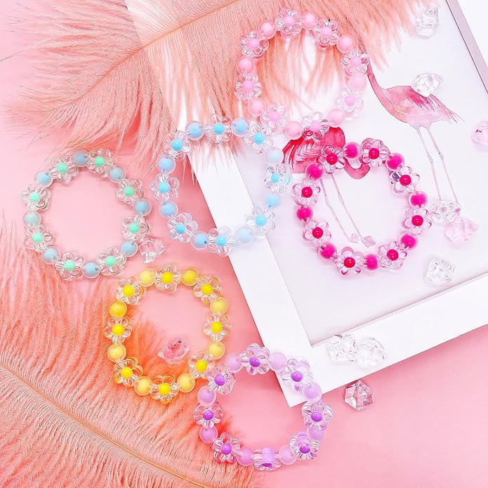 9 PCS Cute Kids Bracelets for Girls Pink LOVE Beaded Bracelets Little Girls Costume Jewelry Princess Party Favors Pretend Play Birthday Easter Christmas Valentines Toddler Jewelry