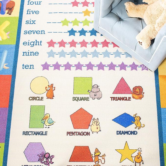 SAFAVIEH Kids Playhouse Collection Accent Rug - 3'3" x 5'3", Beige & Blue, Non-Shedding Machine Washable & Slip Resistant Ideal for High Traffic Areas for Boys & Girls in Playroom (KPH225A)