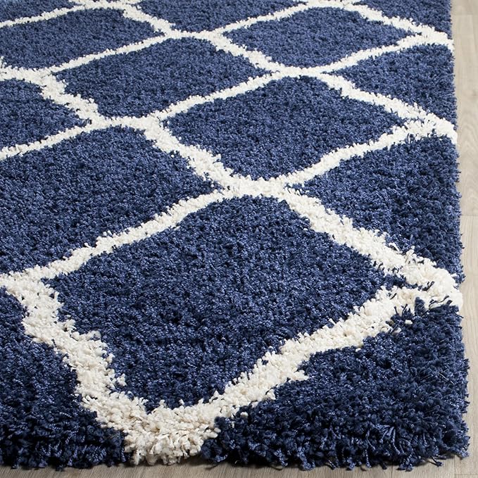 SAFAVIEH Hudson Shag Collection Runner Rug - 2'3" x 6', Navy & Ivory, Moroccan Trellis Design, Non-Shedding & Easy Care, 2-inch Thick Ideal for High Traffic Areas in Living Room, Bedroom (SGH283C)