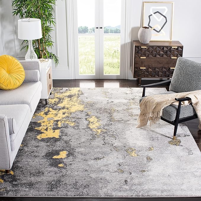 SAFAVIEH Adirondack Collection Area Rug - 9' x 12', Grey & Yellow, Modern Abstract Design, Non-Shedding & Easy Care, Ideal for High Traffic Areas in Living Room, Bedroom (ADR134H)