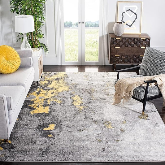 SAFAVIEH Adirondack Collection Area Rug - 9' x 12', Grey & Yellow, Modern Abstract Design, Non-Shedding & Easy Care, Ideal for High Traffic Areas in Living Room, Bedroom (ADR134H)
