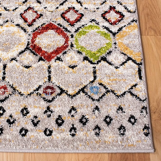 SAFAVIEH Amsterdam Collection Runner Rug - 2'3" x 8', Light Grey & Multi, Moroccan Boho Design, Non-Shedding & Easy Care, Ideal for High Traffic Areas in Living Room, Bedroom (AMS108G)
