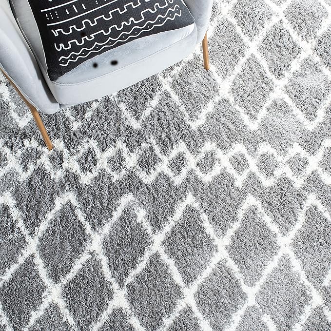SAFAVIEH Berber Shag Collection Runner Rug - 2' x 10', Light Grey & Cream, Moroccan Design, Non-Shedding & Easy Care, 1.2-inch Thick Ideal for High Traffic Areas in Living Room, Bedroom (BER165B)