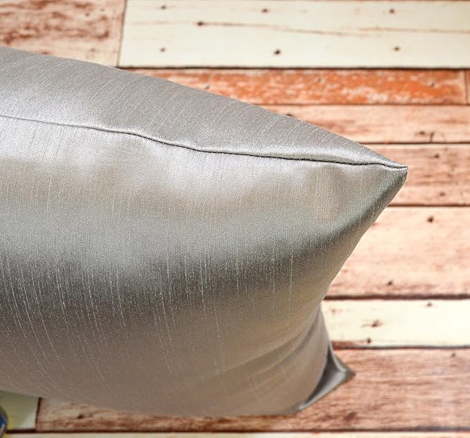 Aiking Home 12x18 Inches Faux Silk Rectangular Throw Pillow Cover, Zipper Closure, Silver (Set of 2)