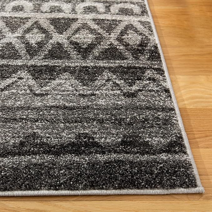 SAFAVIEH Adirondack Collection Area Rug - 4' Square, Ivory & Charcoal, Moroccan Boho Distressed Design, Non-Shedding & Easy Care, Ideal for High Traffic Areas in Living Room, Bedroom (ADR119N)