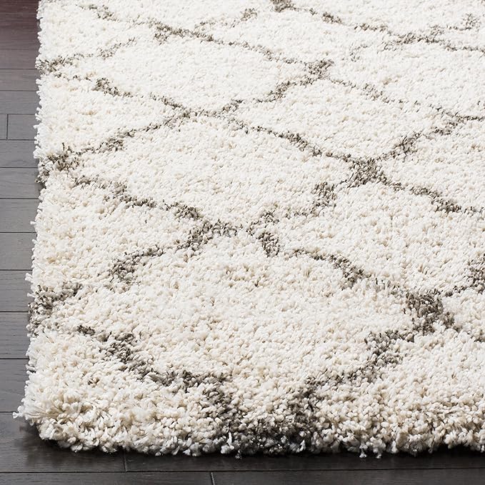 SAFAVIEH Hudson Shag Collection Area Rug - 7' Square, Ivory & Grey, Moroccan Trellis Design, Non-Shedding & Easy Care, 2-inch Thick Ideal for High Traffic Areas in Living Room, Bedroom (SGH282A)