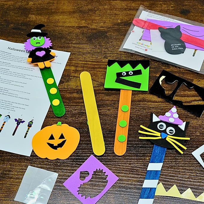 4E's Novelty Halloween Bookmark Craft for Kids 2024-12 Pack Bulk Kids Halloween Crafts Ages 4-8, 8-12 Halloween Activities for Kids Classroom Halloween Bookmarks, DIY Foam Halloween Craft Kit
