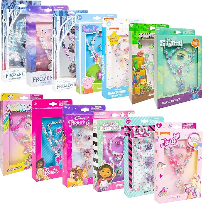 Girls Jewelry Set 3 Piece Princess Toys | Jewelry Set with Beaded Necklace for Gilrs - Toddler Bracelets and Girls Ring | Toddler Girl Toys | Kids Jewelry for Girls | Princess Dress up Ages 3+