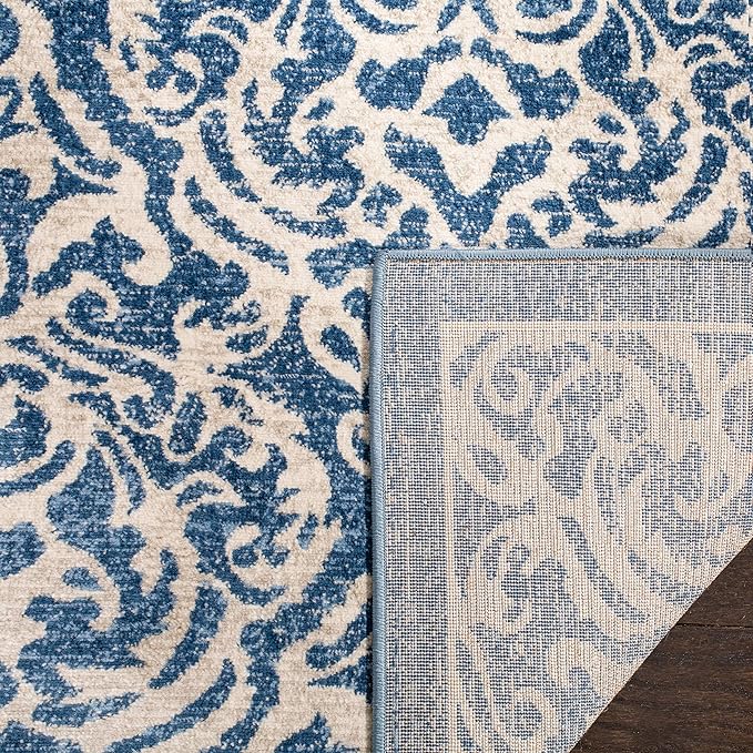 SAFAVIEH Brentwood Collection 2' x 8' Navy / Cream BNT810N Damask Non-Shedding Living Room Entryway Foyer Hallway Bedroom Runner Rug