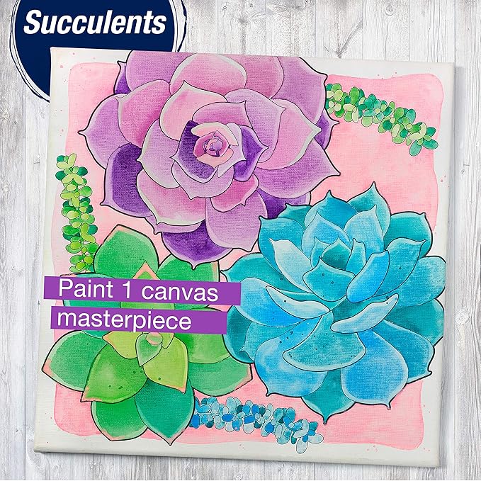 Faber-Castell Watercolor Paint by Number, Succulents - Adult Paint by Number Kit on Canvas