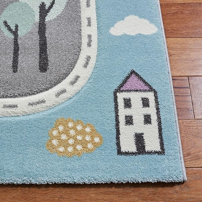 SAFAVIEH Carousel Kids Collection Runner Rug - 2' x 8', Grey & Light Blue, Non-Shedding & Easy Care, Ideal for High Traffic Areas for Boys & Girls in Playroom, Nursery, Bedroom (CRK193F)