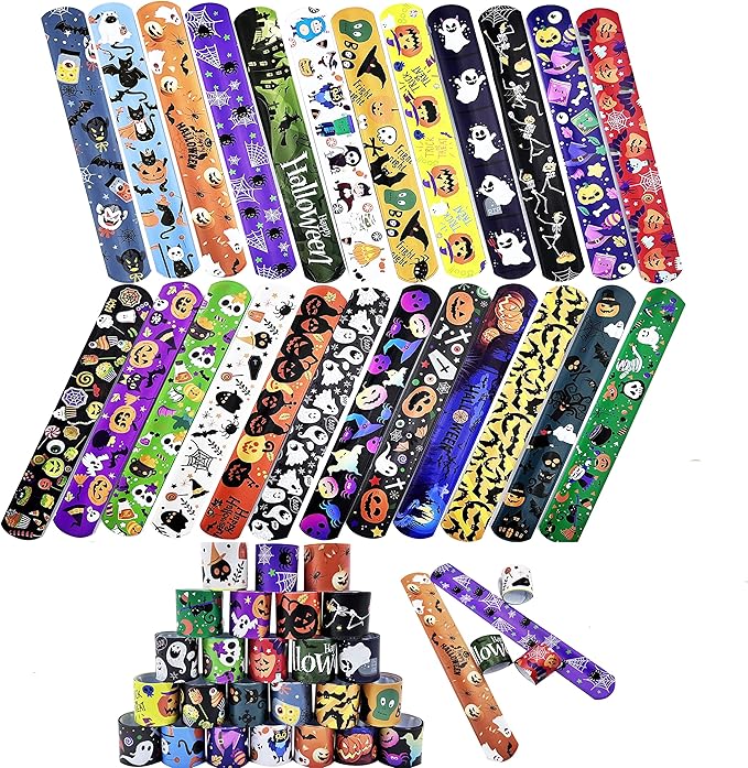 Halloween Slap Bracelets for Kids Halloween Slap Bracelets Bulk Snap Bracelet Party Supplies Favors Classroom Prizes Exchanging Gifts (24)