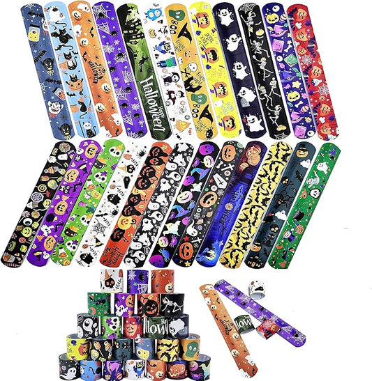 Halloween Slap Bracelets for Kids Halloween Slap Bracelets Bulk Snap Bracelet Party Supplies Favors Classroom Prizes Exchanging Gifts (24)