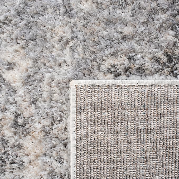SAFAVIEH Berber Shag Collection 2' x 8' Ivory/Beige BER272A Modern Abstract Non-Shedding Living Room Bedroom Dining Room Entryway Plush 1.2-inch Thick Runner Rug
