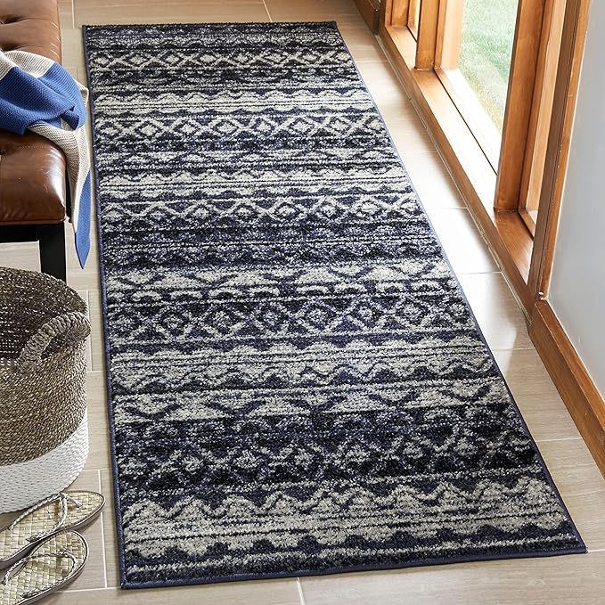 SAFAVIEH Adirondack Collection Runner Rug - 2'6" x 12', Ivory & Grey, Moroccan Boho Distressed Design, Non-Shedding & Easy Care, Ideal for High Traffic Areas in Living Room, Bedroom (ADR119B)