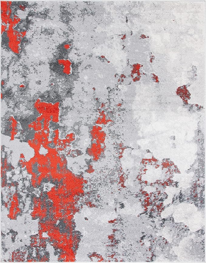 SAFAVIEH Adirondack Collection Area Rug - 8' x 10', Orange & Grey, Modern Abstract Design, Non-Shedding & Easy Care, Ideal for High Traffic Areas in Living Room, Bedroom (ADR134P)
