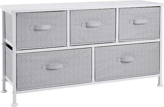 Amazon Basics Extra Wide Fabric 5-Drawer Storage Organizer Unit for Closet, White