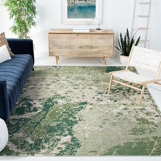 SAFAVIEH Madison Collection 9' x 12' Green Ivory MAD499Y Modern Abstract Non-Shedding Living Room Bedroom Dining Home Office Area Rug