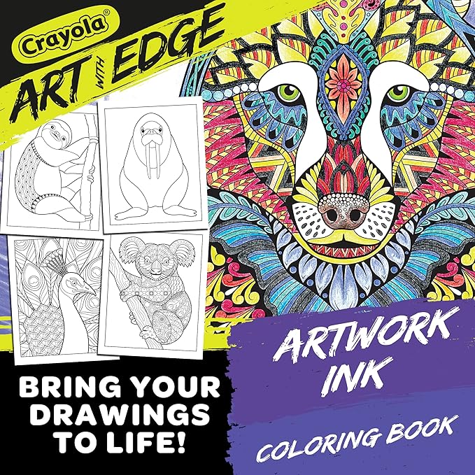Crayola Art With Edge Jungle Animal Coloring Pages (40pgs), Cute Animals, Mandala Designs, Teen and Adult Coloring Books
