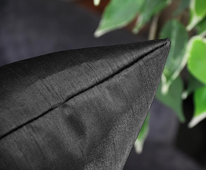 Aiking Home 12x18 Inches Faux Silk Rectangular Throw Pillow Cover, Zipper Closure, Black (Set of 2)
