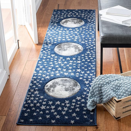 SAFAVIEH Carousel Kids Collection Runner Rug - 2'3" x 10', Navy & Grey, Non-Shedding & Easy Care, Ideal for High Traffic Areas for Boys & Girls in Playroom, Nursery, Bedroom (CRK135N)
