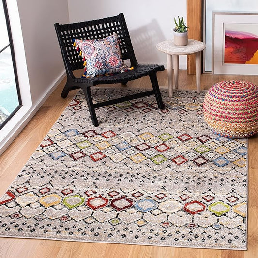SAFAVIEH Amsterdam Collection Accent Rug - 3' x 5', Light Grey & Multi, Moroccan Boho Design, Non-Shedding & Easy Care, Ideal for High Traffic Areas in Entryway, Living Room, Bedroom (AMS108G)