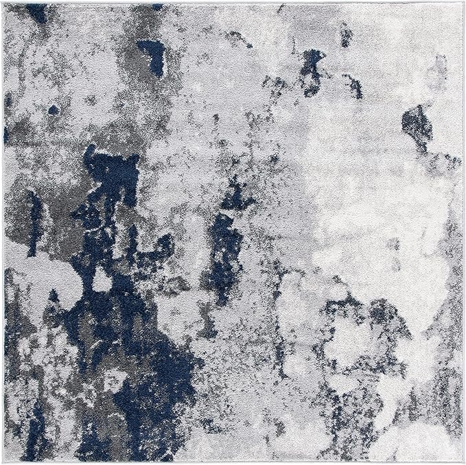 SAFAVIEH Adirondack Collection Area Rug - 4' Square, Navy & Grey, Modern Abstract Design, Non-Shedding & Easy Care, Ideal for High Traffic Areas in Living Room, Bedroom (ADR134N)