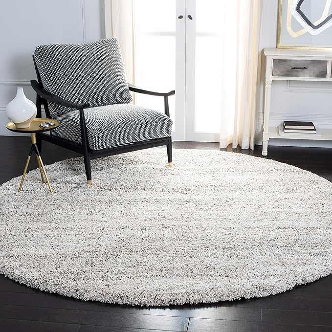 SAFAVIEH Hudson Shag Collection 7' Round Ivory/Grey SGH295B Modern Abstract Non-Shedding Living Room Bedroom Dining Room Entryway Plush 2-inch Thick Area Rug