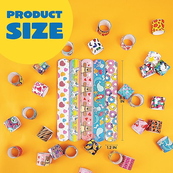 JOYIN 60 Pcs Slap Bracelets for Kids Bulk Wristbands with Animals, Friendship, Heart Print 36 Designs, for kids Easter Party Favors, Classroom Prizes Exchanging Gifts