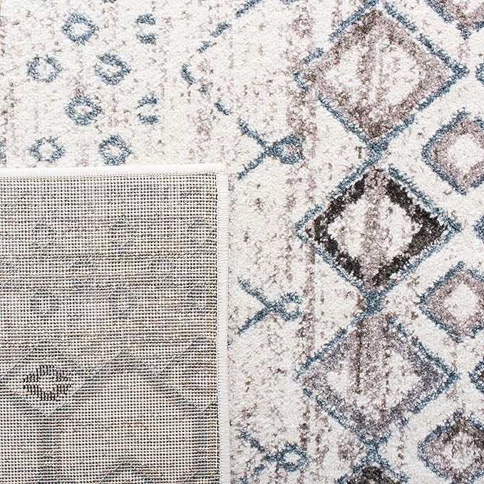 SAFAVIEH Amsterdam Collection Runner Rug - 2'3" x 14', Ivory & Grey, Moroccan Boho Design, Non-Shedding & Easy Care, Ideal for High Traffic Areas in Living Room, Bedroom (AMS108A)