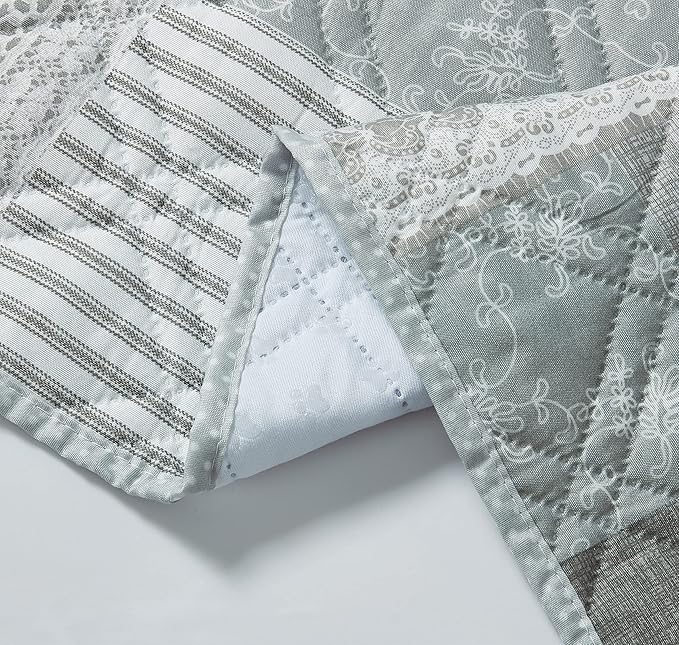 Brilliant Sunshine Grey Floral Patchwork Sofa Armrest 5 Pockets Organizer, Slip Resistant Recliner Armchair Caddy, Washable Remote Controls Holder, Storage for Magazine, Tablet, iPad, 35×13", Grey