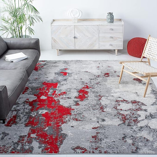 SAFAVIEH Adirondack Collection Area Rug - 10' x 14', Red & Grey, Modern Abstract Design, Non-Shedding & Easy Care, Ideal for High Traffic Areas in Living Room, Bedroom (ADR134Q)