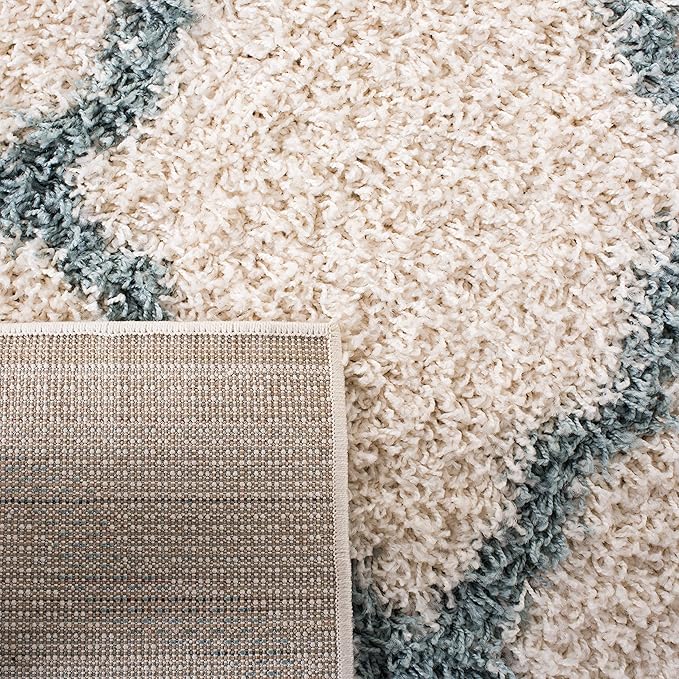 SAFAVIEH Dallas Shag Collection 2'3" x 6' Ivory / Seafoam SGDS257J Trellis Non-Shedding Living Room Bedroom Dining Room Entryway Plush 1.5-inch Thick Runner Rug