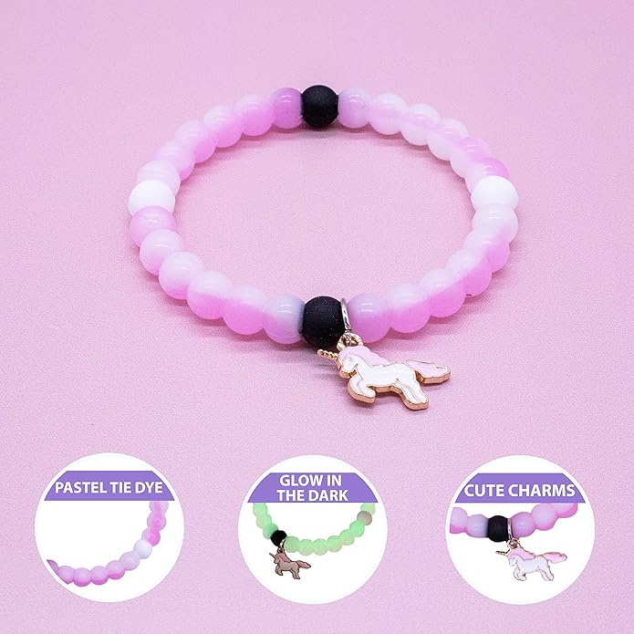 FROG SAC 3 Unicorn Bracelets for Girls, Silicone Bubble Bracelet Pack for Kids, Unicorns Theme Birthday Party Favors and Goodie Bag Fillers for Little Girls, Blue Black Pink Unicorn Stocking Stuffers for Kids