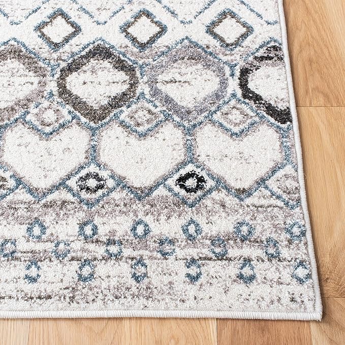 SAFAVIEH Amsterdam Collection Runner Rug - 2'3" x 10', Ivory & Grey, Moroccan Boho Design, Non-Shedding & Easy Care, Ideal for High Traffic Areas in Living Room, Bedroom (AMS108A)