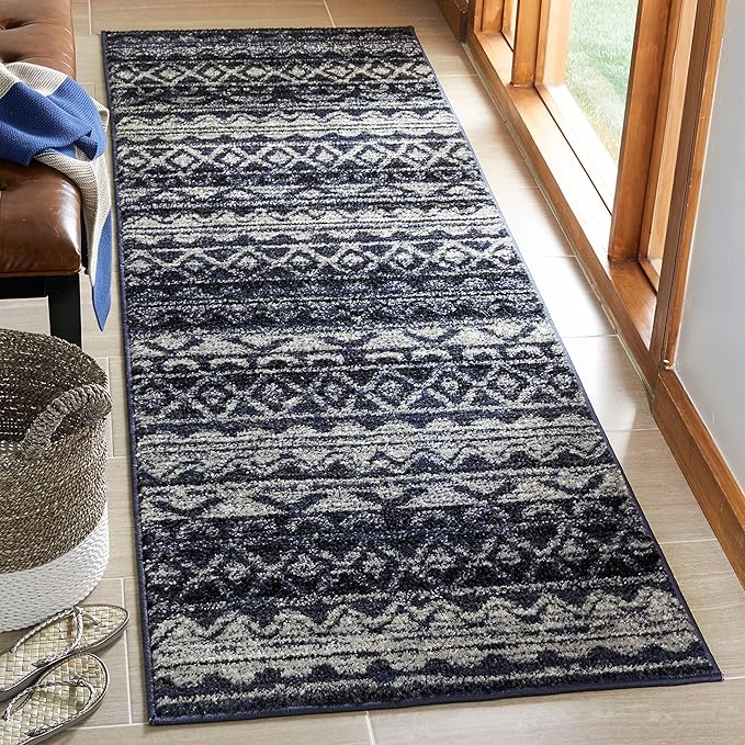 SAFAVIEH Adirondack Collection X-Large Area Rug - 12' x 18', Ivory & Charcoal, Moroccan Boho Distressed Design, Non-Shedding & Easy Care, Ideal for High Traffic Areas in Living Room, Bedroom (ADR119N)