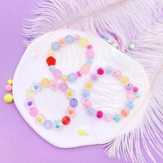 9 PCS Cute Kids Bracelets for Girls Pink LOVE Beaded Bracelets Little Girls Costume Jewelry Princess Party Favors Pretend Play Birthday Easter Christmas Valentines Toddler Jewelry