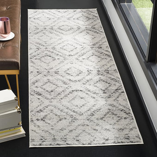 SAFAVIEH Adirondack Collection Runner Rug - 2'6" x 18', Light Grey & Grey, Modern Diamond Distressed Design, Non-Shedding & Easy Care, Ideal for High Traffic Areas in Living Room, Bedroom (ADR131C)