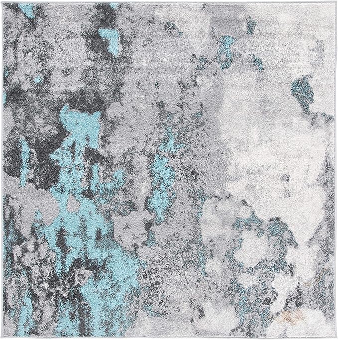 SAFAVIEH Adirondack Collection 4' Square Turquoise / Grey ADR134K Modern Abstract Non-Shedding Living Room Bedroom Accent Rug