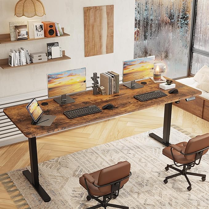 Monomi 86.6" Electric Standing Desk for Home Office - Large Adjustable Height Desk with 178 lbs Weight Capacity, 3 Memory Presets, Quiet Motor, Anti-Collision (Rustic Brown)