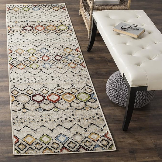 SAFAVIEH Amsterdam Collection Runner Rug - 2'3" x 6', Ivory & Multi, Moroccan Boho Design, Non-Shedding & Easy Care, Ideal for High Traffic Areas in Living Room, Bedroom (AMS108K)