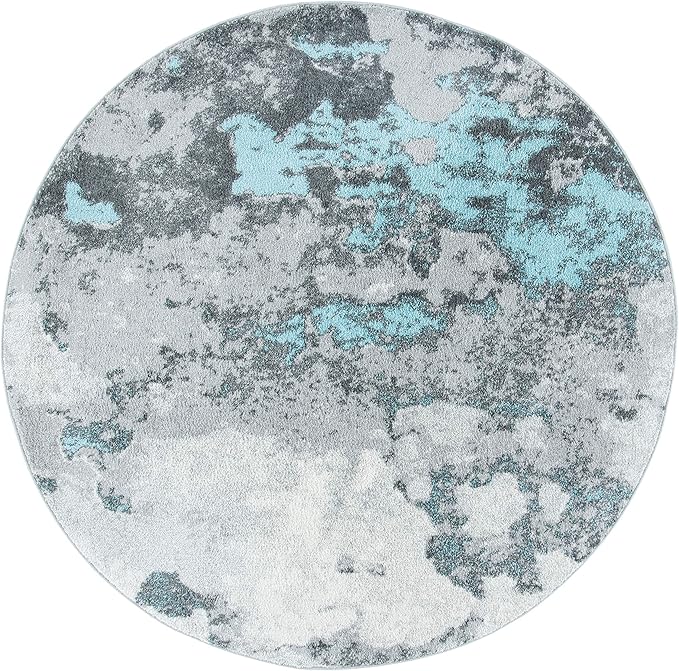 SAFAVIEH Adirondack Collection 4' Round Turquoise / Grey ADR134K Modern Abstract Non-Shedding Dining Room Entryway Foyer Living Room Bedroom Area Rug