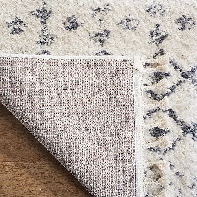 SAFAVIEH Berber Fringe Shag Collection 2'2" x 22' Cream / Dark Grey BFG516A Moroccan Non-Shedding Living Room Bedroom Dining Room Entryway Plush 1.2-inch Thick Runner Rug