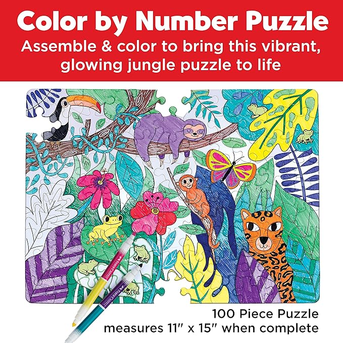 Faber-Castell Color by Number Puzzle, Jungle - 100 Pieces, Art Project for Kids Ages 6+